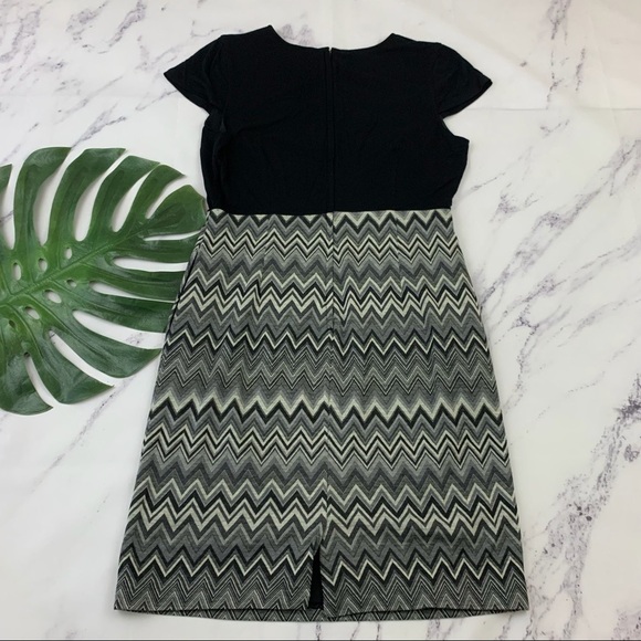 Modcloth black and gray striped cap sleeve sheath dress with pockets - Picture 8 of 12